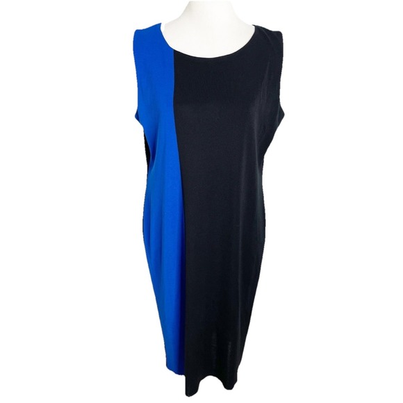 MISOOK Blue Black Colorblock Sleeveless Career Office‎ Sheath Dress Large - Picture 1 of 4